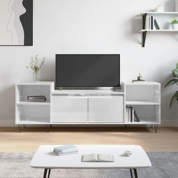 Comodă TV, alb extralucios, 160x35x55 cm, lemn prelucrat