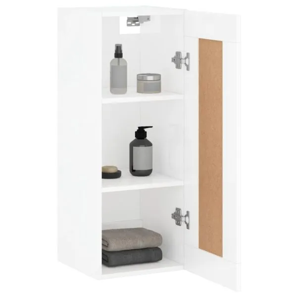 Dulap de perete, alb extralucios, 34,5x34x90 cm, lemn prelucrat