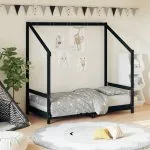 Cadru de pat pentru copii, negru, 80×160 cm, lemn masiv de pin