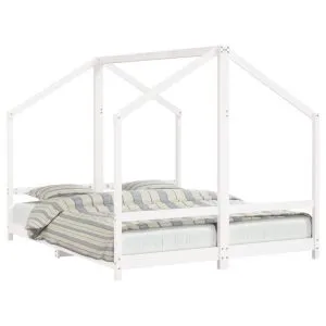 Cadru de pat pentru copii, alb, 2x(80×200)cm, lemn masiv de pin