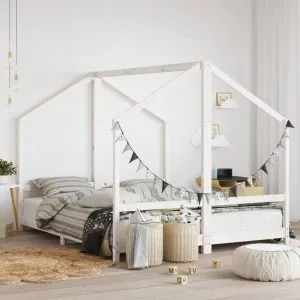 Cadru de pat pentru copii, alb, 2x(80×200)cm, lemn masiv de pin