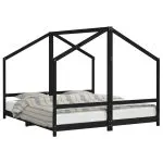 Cadru de pat pentru copii negru 2x(90×200) cm lemn masiv de pin