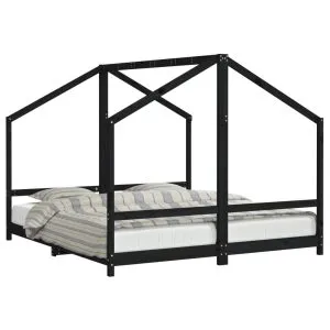 Cadru de pat pentru copii negru 2x(90×200) cm lemn masiv de pin