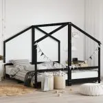 Cadru de pat pentru copii negru 2x(90×200) cm lemn masiv de pin
