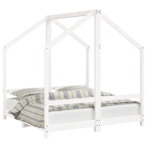 Cadru de pat pentru copii, alb, 2x(70×140) cm, lemn masiv pin