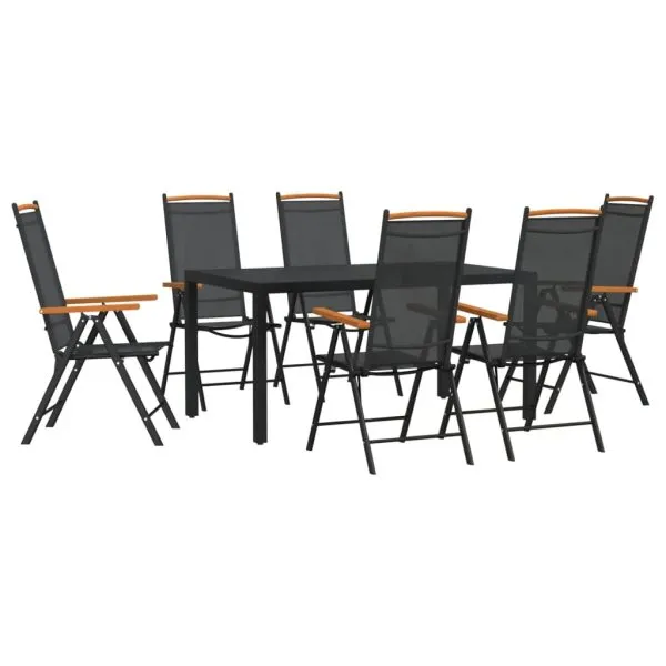 Set mobilier pentru grădină, 7 piese, negru, aluminiu