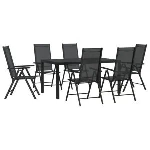 Set mobilier pentru grădină, 7 piese, negru, aluminiu