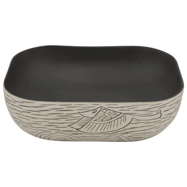 Lavoar de blat gri/negru 48×37,5×13,5 cm, ceramică, dreptunghi