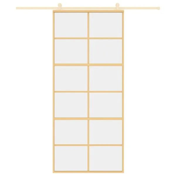 Ușă glisantă, auriu, 90×205 cm, sticlă ESG mată și aluminiu