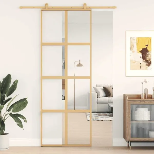 Ușă glisantă auriu 76×205 cm sticlă ESG transparentă/aluminiu