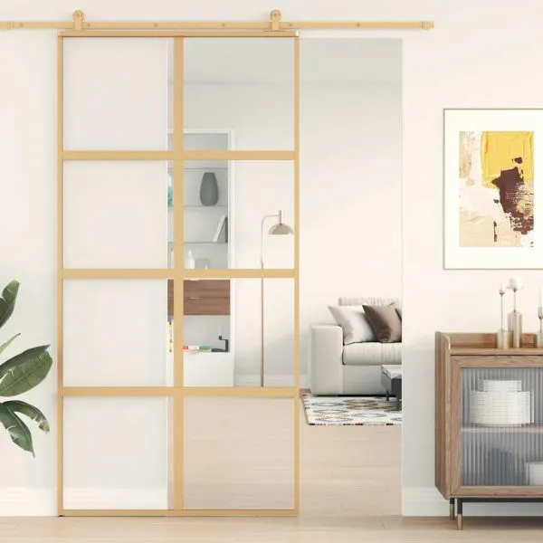 Ușă glisantă, auriu, 102,5×205 cm, sticlă ESG mată și aluminiu