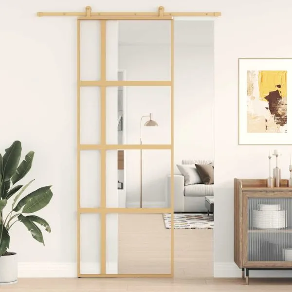 Ușă glisantă auriu 76×205 cm sticlă ESG transparentă/aluminiu