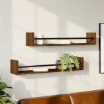 Rafturi de perete cu bare 2 buc, maro, 80x16x14 cm, stejar