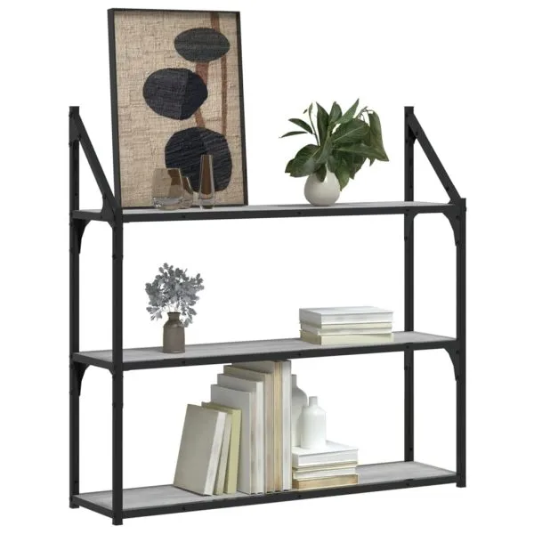 Raft cu 3 niveluri, gri sonoma, 80x21x78,5 cm, lemn prelucrat