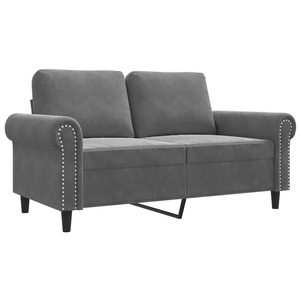 Canapea cu 2 locuri, gri închis, 120 cm, catifea