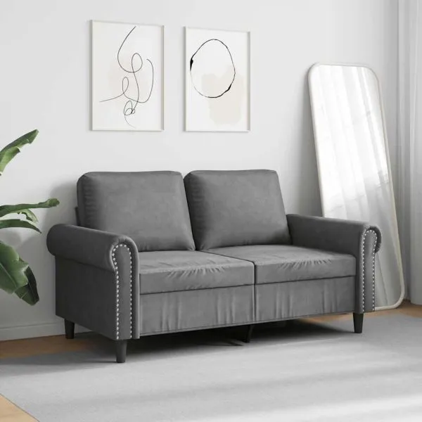 Canapea cu 2 locuri, gri închis, 120 cm, catifea