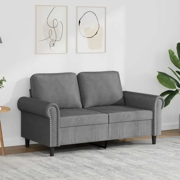 Canapea cu 2 locuri, gri închis, 120 cm, catifea