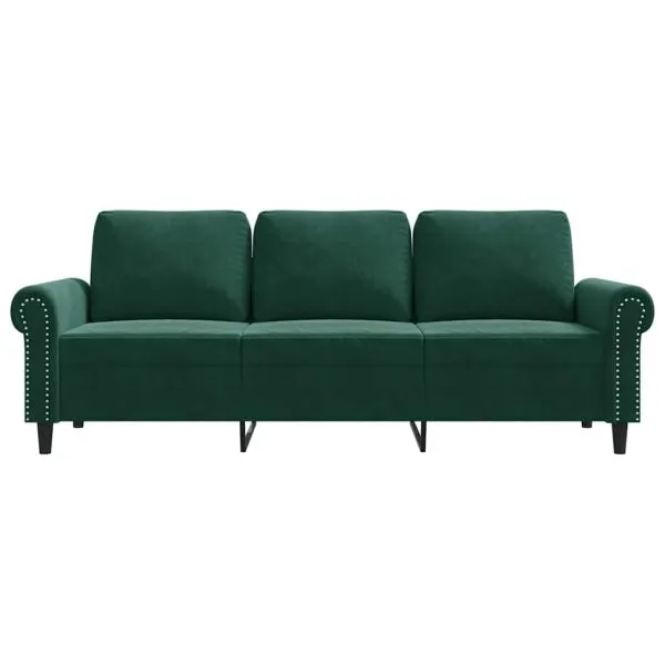 Canapea cu 3 locuri, verde închis, 180 cm, catifea