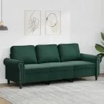 Canapea cu 3 locuri, verde închis, 180 cm, catifea