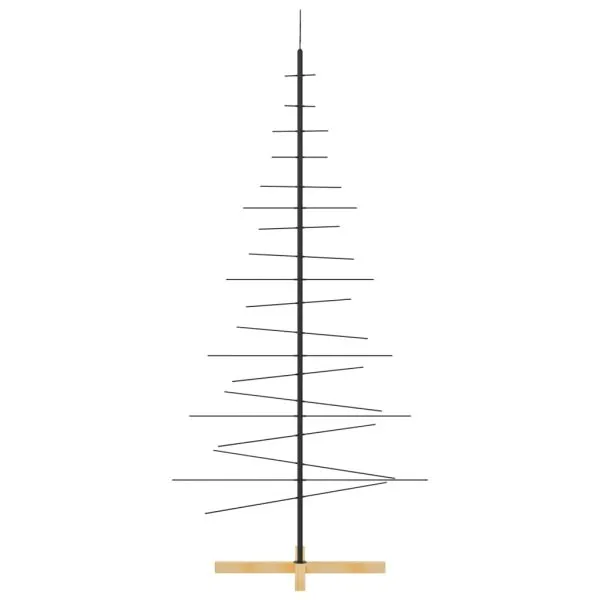 Brad de Crăciun din metal cu bază din lemn, negru, 180 cm