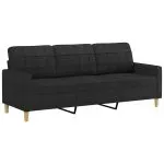 Canapea cu 3 locuri, negru, 180 cm, material textil