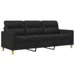 Canapea cu 3 locuri, negru, 180 cm, material textil