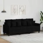Canapea cu 3 locuri, negru, 180 cm, material textil