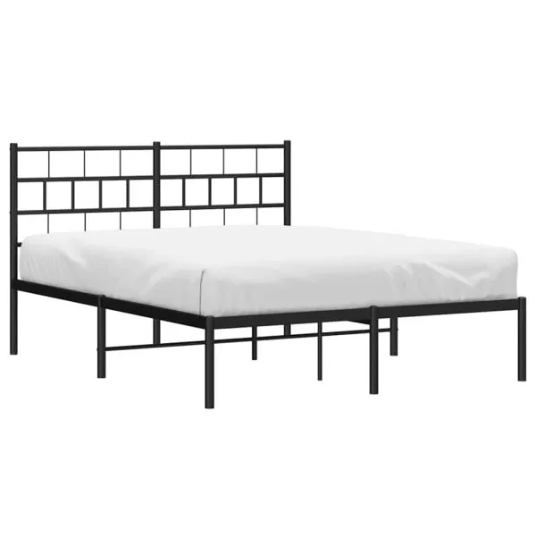 Cadru de pat metalic cu tăblie, negru, 135×190 cm