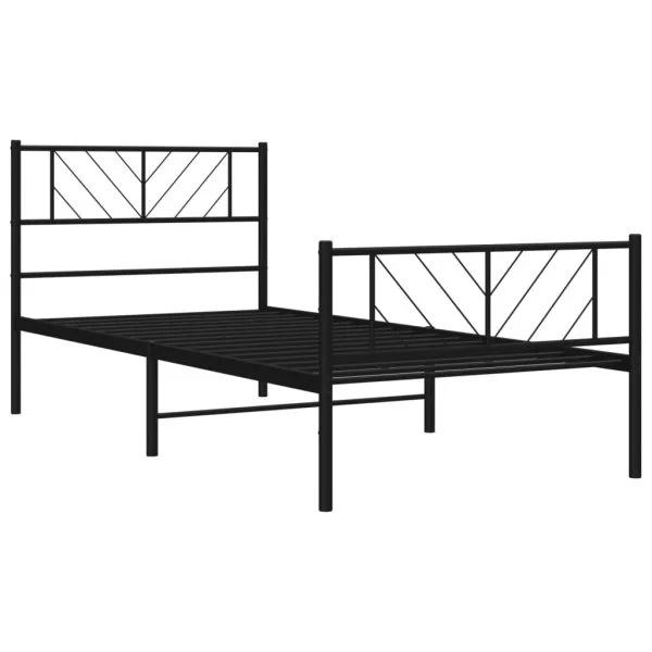 Cadru pat metalic cu tăblii de cap/picioare, negru, 75×190 cm