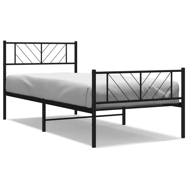 Cadru pat metalic cu tăblii de cap/picioare, negru, 100×190 cm