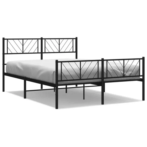 Cadru pat metalic cu tăblie de cap/picioare, negru, 140×200 cm