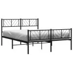 Cadru pat metalic cu tăblie de cap/picioare, negru, 140×200 cm