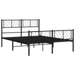 Cadru pat metalic cu tăblie de cap/picioare, negru, 140×200 cm