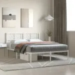 Cadru de pat metalic cu tăblie, alb, 140×200 cm