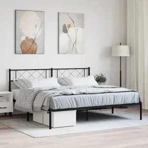 Cadru de pat metalic cu tăblie, negru, 180×200 cm