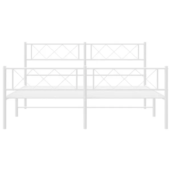 Cadru de pat metalic cu tăblie de cap/picioare, alb, 140×190 cm