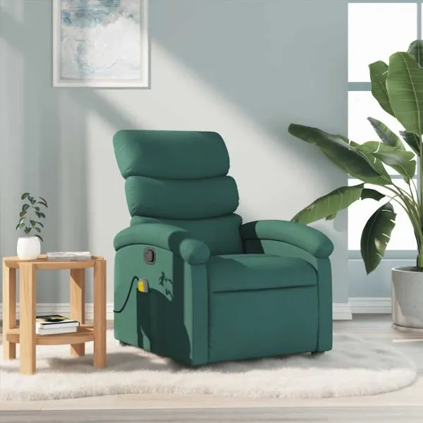 Fotoliu de masaj rabatabil, verde închis, material textil