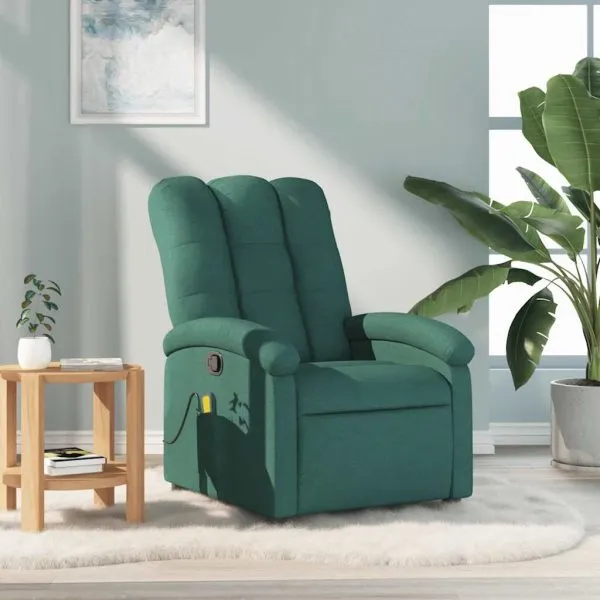 Fotoliu de masaj rabatabil, verde închis, material textil