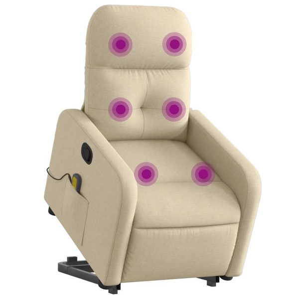 Fotoliu masaj rabatabil cu ridicare, crem, material textil