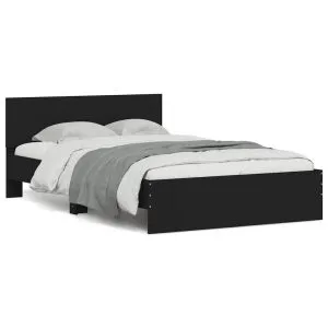 Cadru de pat cu tăblie și LED, negru, 120×190 cm