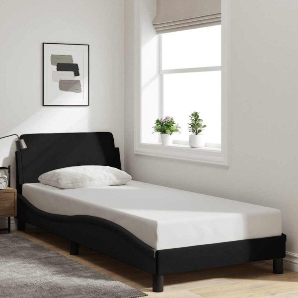 Cadru de pat cu tăblie fără saltea, negru, 90×200 cm, textil