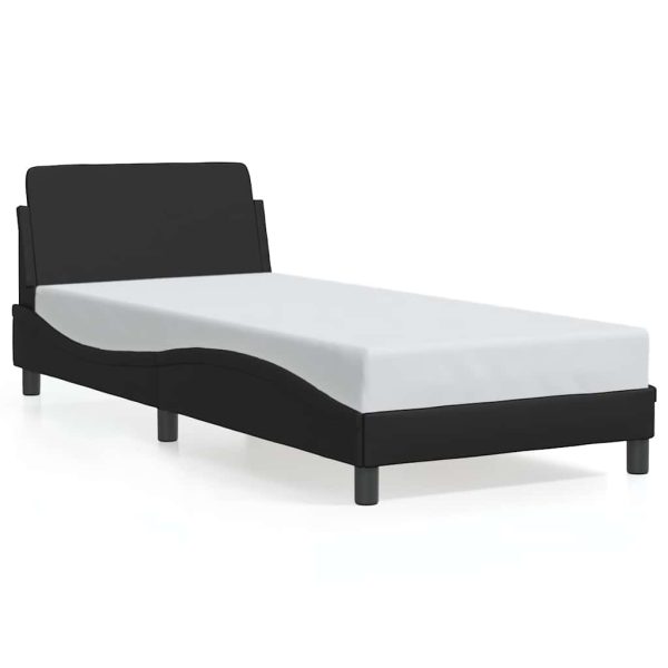 Cadru de pat cu tăblie, negru, 90×200 cm, piele ecologică