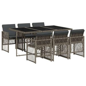 Set mobilier de grădină cu perne, 7 piese, gri, poliratan