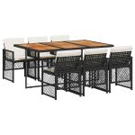Set mobilier de grădină cu perne, 7 piese, negru, poliratan