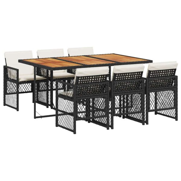 Set mobilier de grădină cu perne, 7 piese, negru, poliratan