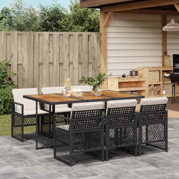 Set mobilier de grădină cu perne, 7 piese, negru, poliratan
