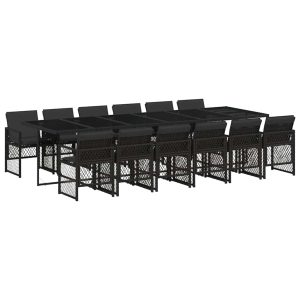 Set mobilier de grădină cu perne, 13 piese, negru, poliratan
