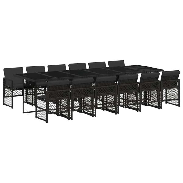 Set mobilier de grădină cu perne, 13 piese, negru, poliratan