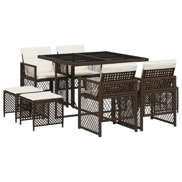 Set mobilier de grădină cu perne, 9 piese, maro, poliratan