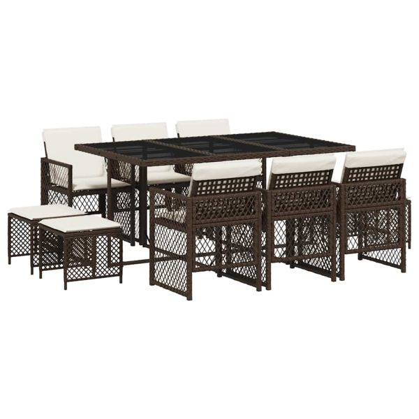 Set mobilier de grădină cu perne, 11 piese, maro, poliratan
